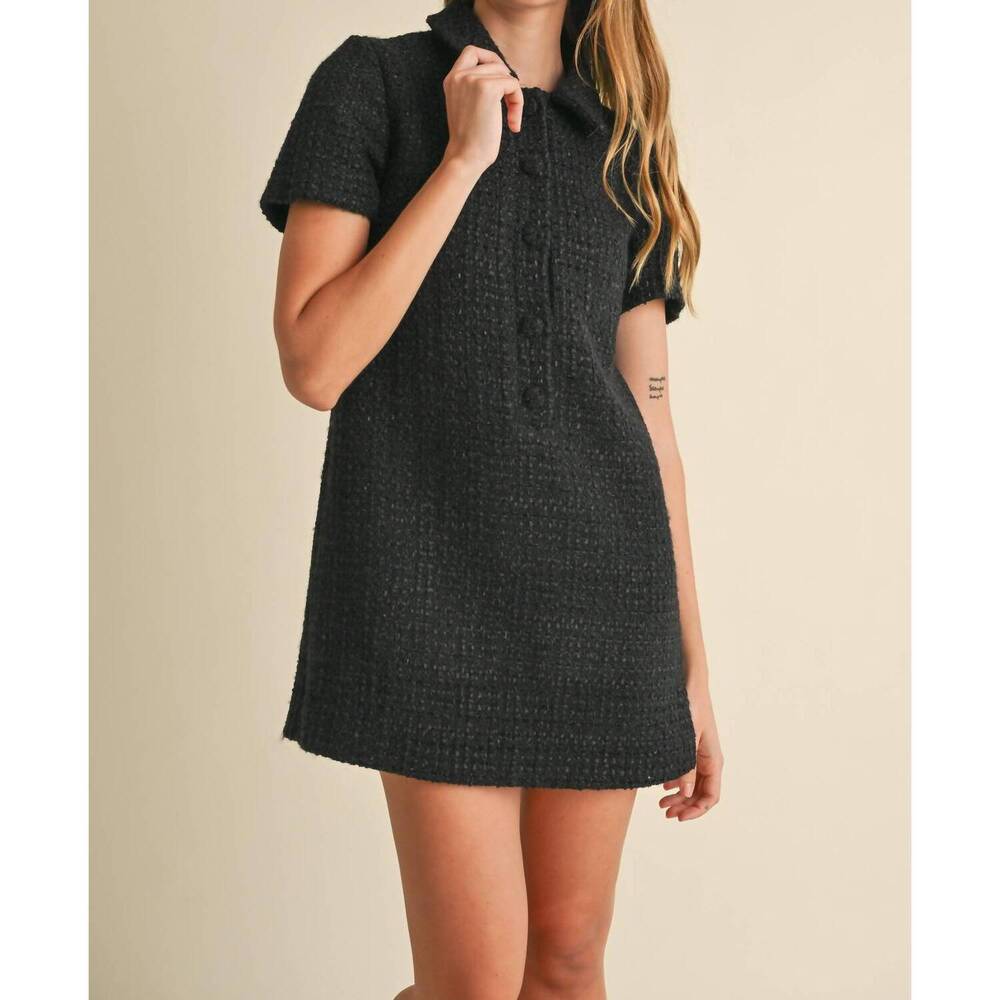 NEW MABLE tweed mini dress in black